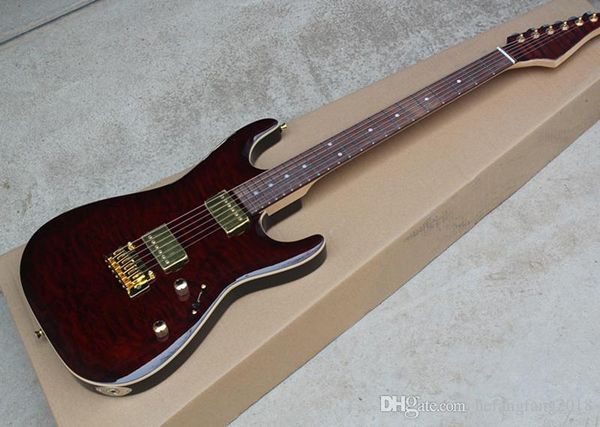 

electric guitar with 2 gold pickups, beige flame veneer, body binding, scale in rosewood, custom gold hardwareoffering s