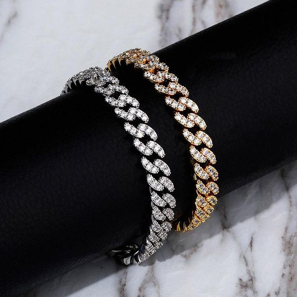 14k banhado a ouro real Bling Diamond feminino corrente de elo cubano tornozeleira descalço pulseiras de tornozelo gelado zircônia cúbica pedra CZ Miami meio-fio correntes joias para mulheres bijuterias