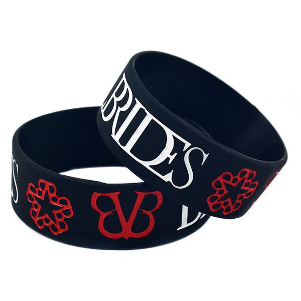 

1pc 1 inch wide black veil brides silicone wristband for music concert, Red;blue