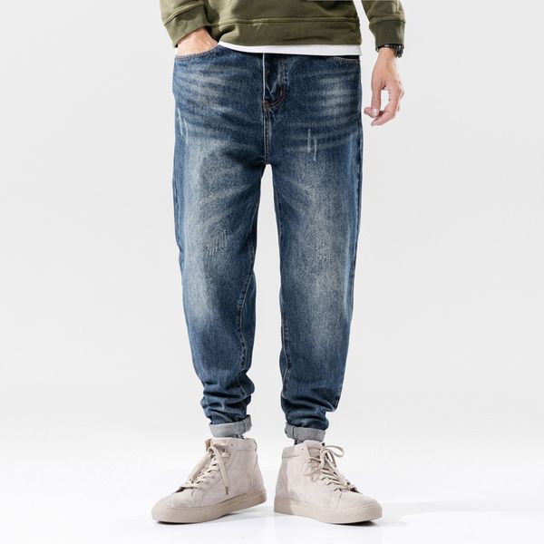 

men's jeans fashion streetwear men loose fit retro blue harem pants slack bottom vintage designer hip hop joggers homme