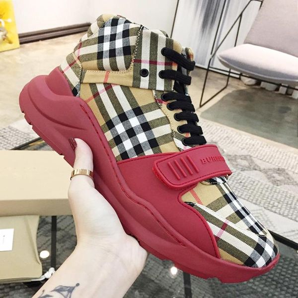 

vintage check cotton sneakers mens boots fashion classic lightweight shoes high lace -up casual luxury men shoes drop ship, Black