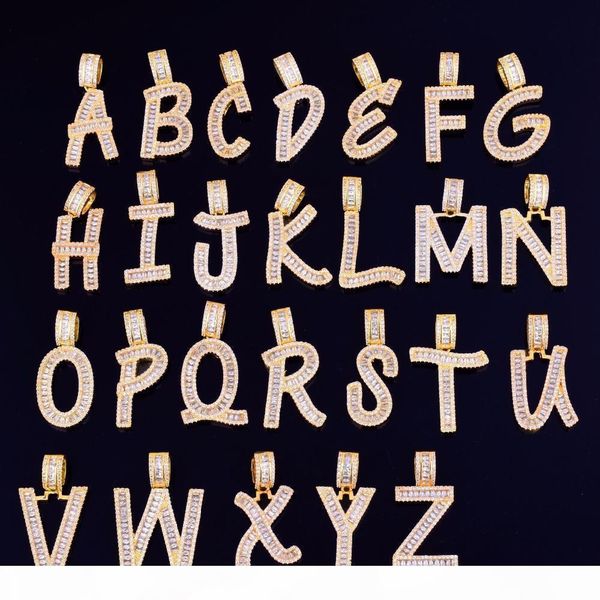 

men's custom name baguette letters pendant ice out cubic zircon with rope chain gold silver bling zirconia hip hop jewelry