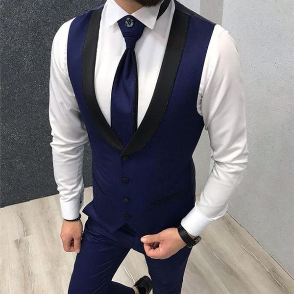 

men's vests slim fit men vest for wedding groomsmen single one piece custom royal blue waistcoat with black shawl lapel man fashion, Black;white