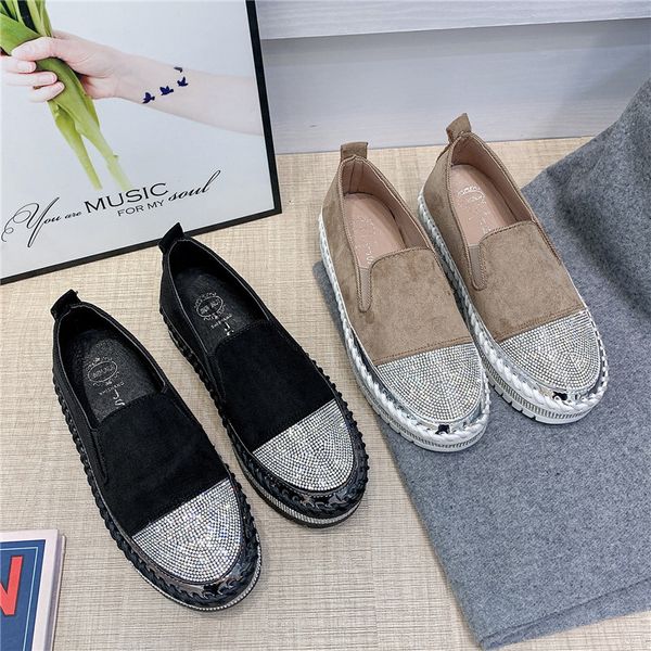 

slip on crystal shoes women spring round toe suede flat shoes women casual sneakers flats fashion ladies loafers new, Black