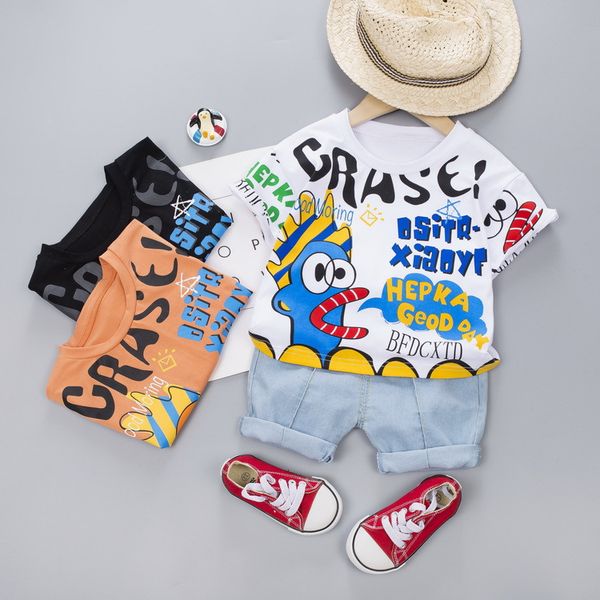 

детский летний костюм моды мультфильма напечатаны футболки с короткими рукавами шорты хлопок мужчины и женщины ребенка детской одежды, White