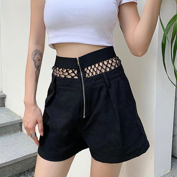 

women's shorts ladies classic black color hollow out suits short for girls zipper solid basic bottoms clothes, White;black