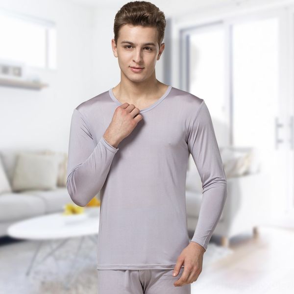 

7kuqx summer high-end silk thermal underwear set men's comfortable breathable mulberry silk knitted thin large size warm underwear and, Black;white