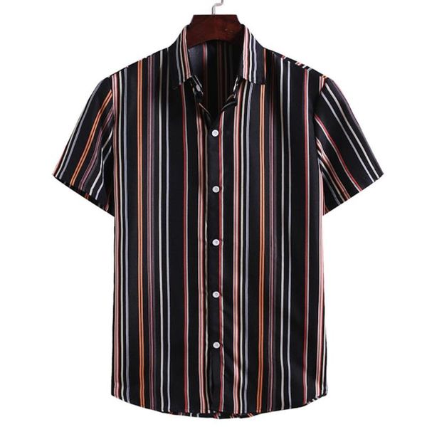 

mens striped shirt casual regular single-breasted daily party fashion printed short-sleeve turndown collar comfortable top, White;black