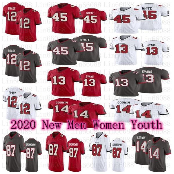 

men women youth 2020 new tampa 12 tom brady jersey bay buccaneer 87 rob gronkowski evans chris godwin devin white jersey, Black;red