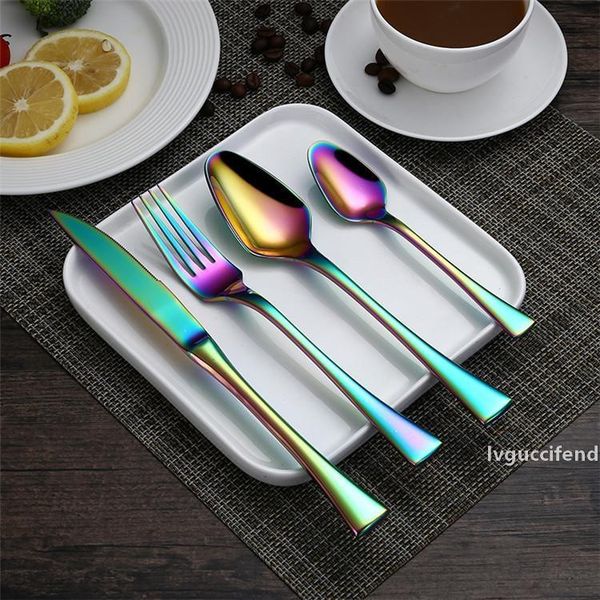 

unique stainless steel 304 colored tableware set, glossy rose gold dinning set, pvd plated golden knife fork spoon set