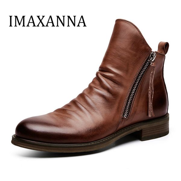

imaxanna leather shoes man boots men outdoor waterproof autumn work shoe casual ankle boots men's shoes comfortable non-slip, Black