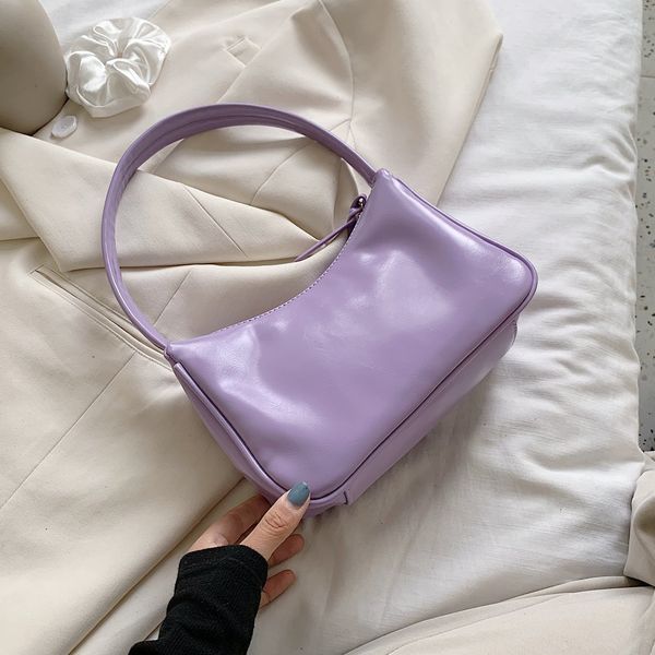 

fashion solid color pu leather shoulder bags for women 2020 summer simple handbags and purses female tote bags purple