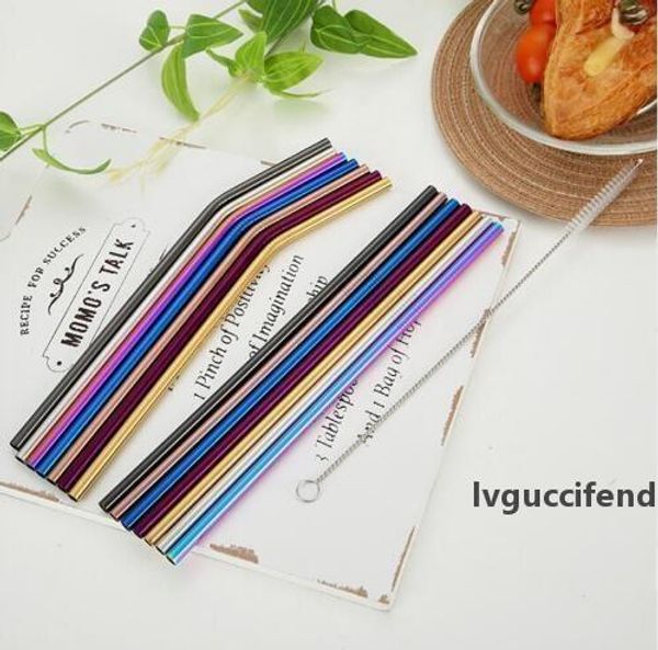 

reusable drinking straw 304 stainless steel metal straw with cleaner brush for mugs 20/30oz 4pcs/set in stock