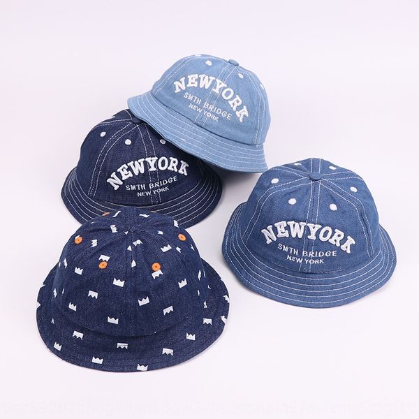 

pfqi5 children's fisherman 1-3 years old male and female fisherman sun sun baby sunshade hat korean-style letter embroidered denim basi, Blue;gray