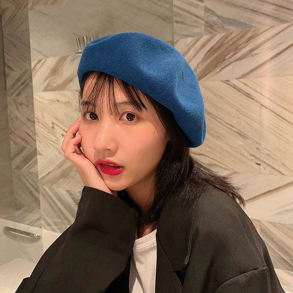 

fashionable ins all-match purple octagonal female thin octagonal beret breathable british painter beret, Blue;gray