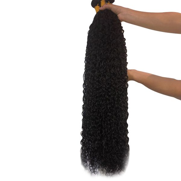 

kinky curly bundles with closure human hair bundles with closure non-remy hair extension brazilian hair weave bundles, Black
