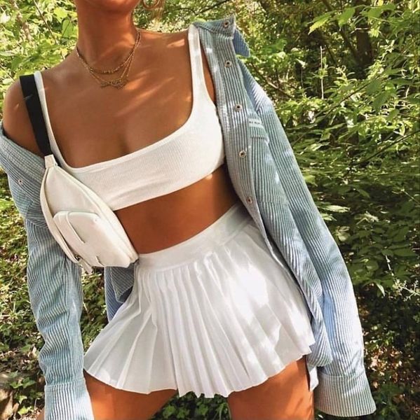 

2020 spring and summer new selling skirt with leggings solid color pleated sports fashion casual pleated skirt skirt, Black