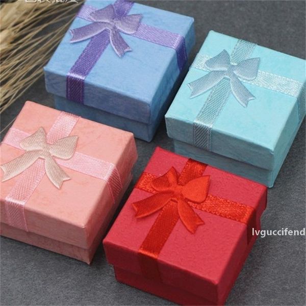 

4x4cm small jewelry box gift case bow ribbon decoration organizer ring auricular needling necklace pendants container 0 35mw b2