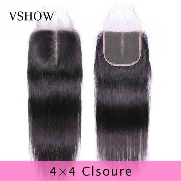 

vshow 4x4 straight hair closure 100% human hair lace closure with baby hair part and middle part, Black
