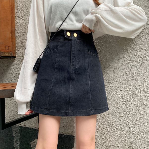 

school office summer women bodycon a-line high waist jeans denim mini skirt, Black
