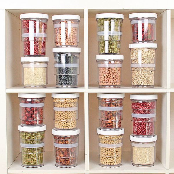 

storage bottles & jars adjustable containers tank jar press strench type airtight bottle with lid kitchen grain organizer