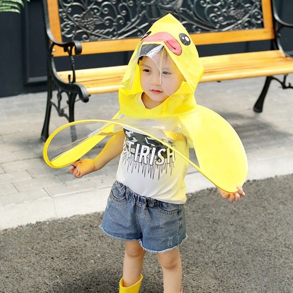 

tiktok web red parent-child ufo raincoat kindergarten children's little cloak yellow duck cloak umbrella cartoon rain hat, Red;brown