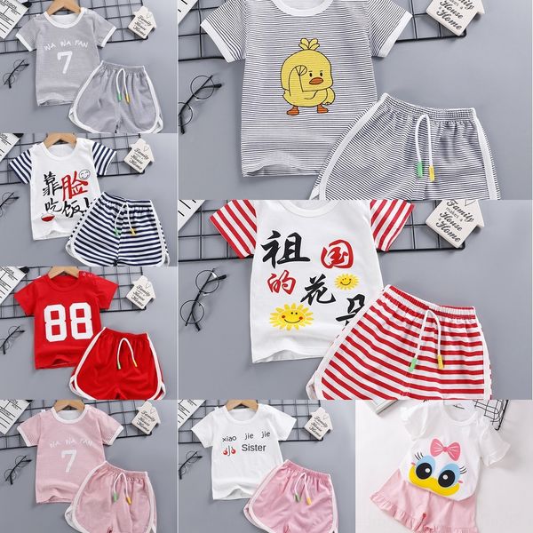 

s0fmq children vest clothing t-shirt clothing summer set baby boy women's cotton short sleeved t-shirt set baby child vest clothes 0-1