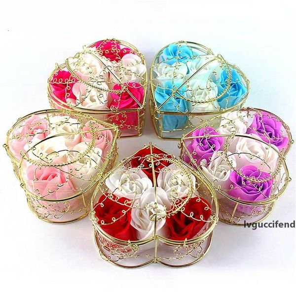 

scented rose flower heart shaped iron basket petal bath soap flower valentine wedding day engagement day scented soap rose