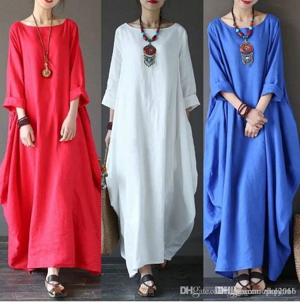 

wholesale women dress cotton and linen asymmetric hem long sleeve elegant lady skirt special brief style casual loose dresses size l-5xl d3, Black;gray
