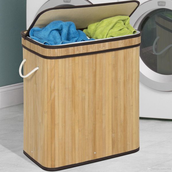 

Best Choice Products Bamboo Double Hamper Laundry Basket - Natural