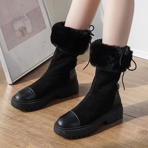 

plush thickening women winter snow boots fur new fashion cute cotton shoes short boots women large size 34-43, Black