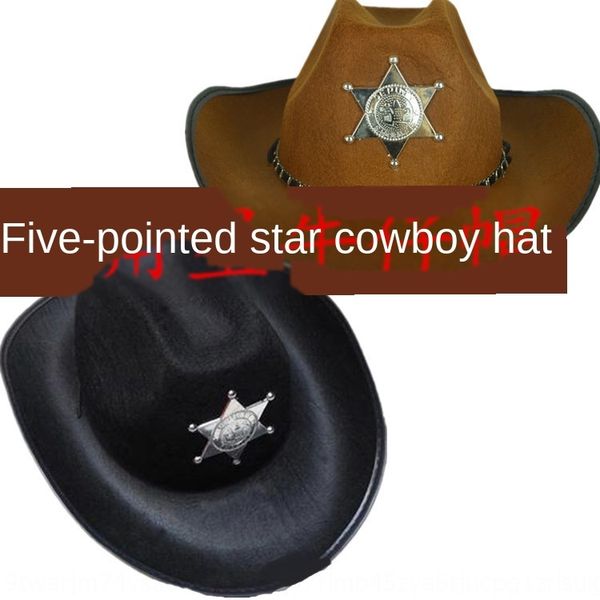 

children's masquerade ball show western prop cowboy props five-pointed star cowboy hat american police five-pointed star hat, Blue;gray