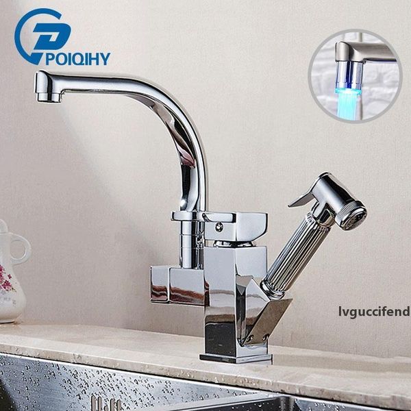 

poiqihy chorme pull out kitchen faucets dual spout kitchen mixer taps deck mounted shower sprayer cold mixer single hole t200423