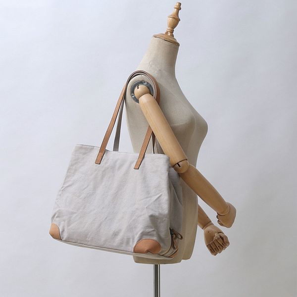 

japanese and korean women's canvas bag solid color zipper shoulder bag large capacity soft handle casual handbag