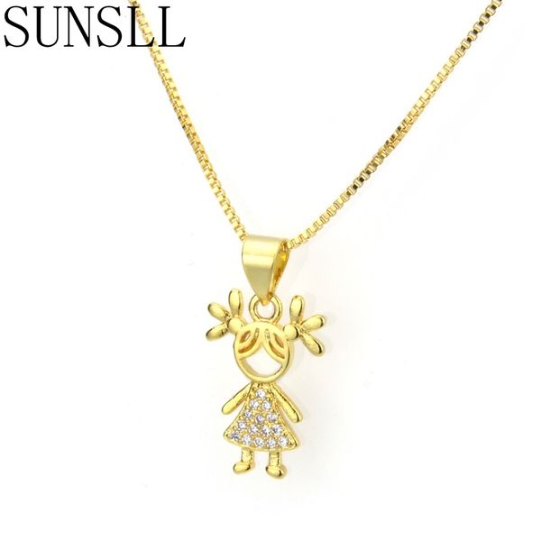 

sunsll new designed little girl gold/silver color copper white cubic zirconia classic pendant necklace children birthday gift