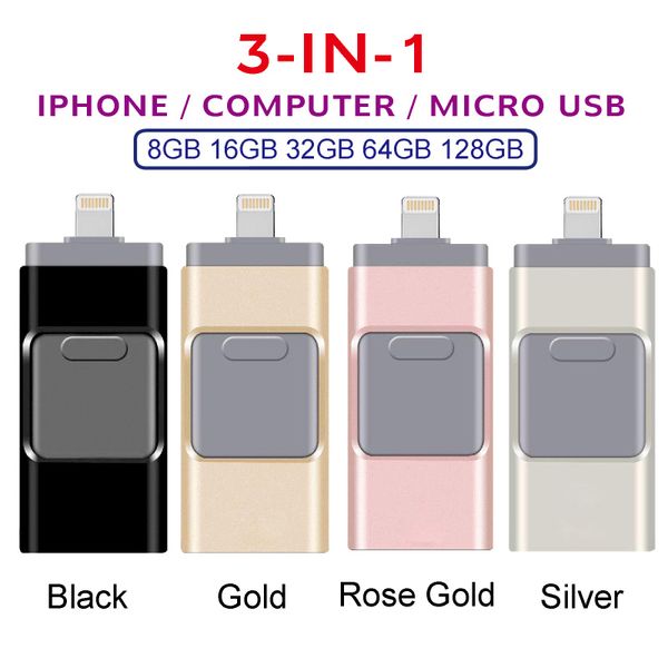 

3в1 otg usb flash drive для iphone pc android mobile memory stick 3,0 high speed ​​64gb 32gb 128gb