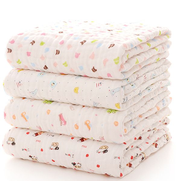 

6 layer gauze muslin baby cartoon printing bathing towel children bedding game playing mat infant swaddle newborn soft wrap