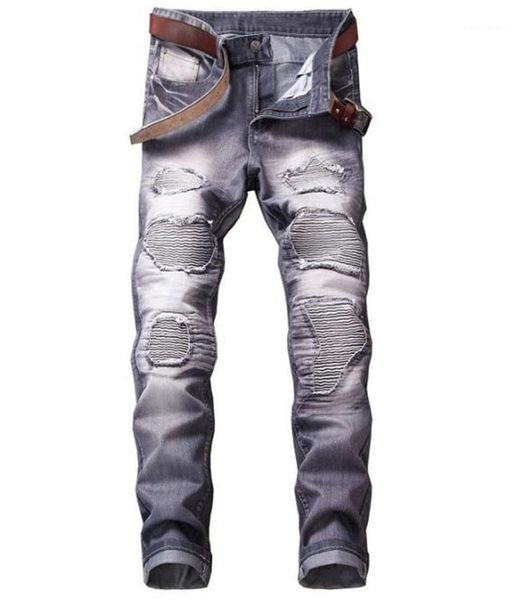 

color jeans men clothes mens vintage jeans designer hole panelled straight jeans casual zipper fly natural, Blue