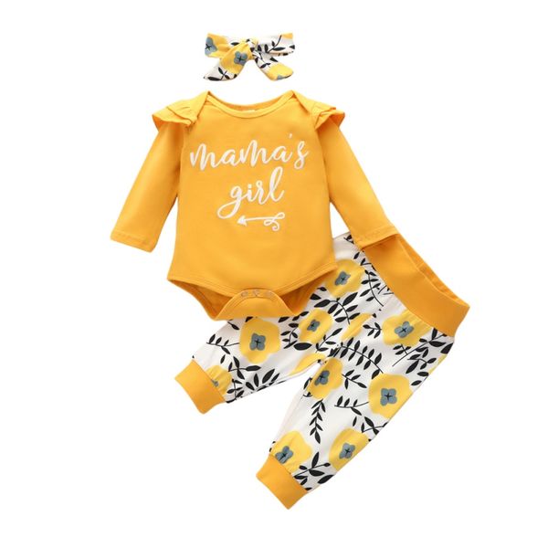 

newborn baby girl clothes letter infant baby girl sets romper+flower pants+cap newborn outfits, White
