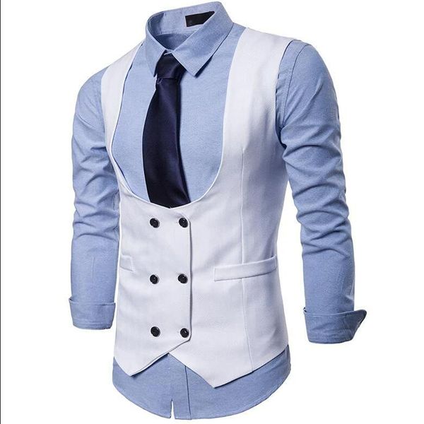 

men's vests white slim fit suits for men with double breasted single one piece man suit waistcoat formal wedding tuxedo fashion, Black;white