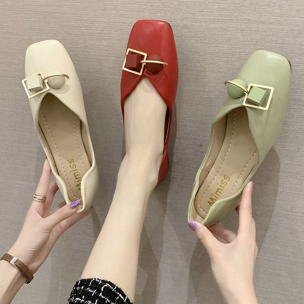 

2020 new fashion women flats metal slip on shoes square toe boat shoes red ladies ballet flats ball loafers zapatos mujer 8207c, Black