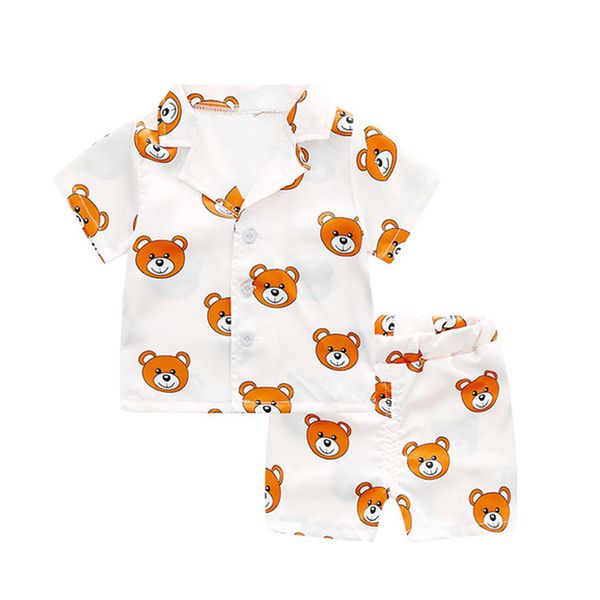 

short sleeve child blouse +shorts sleepwear pajamas kids clothes baby pajama sets boys girls cartoon deer print outfits set designer22, Blue;red