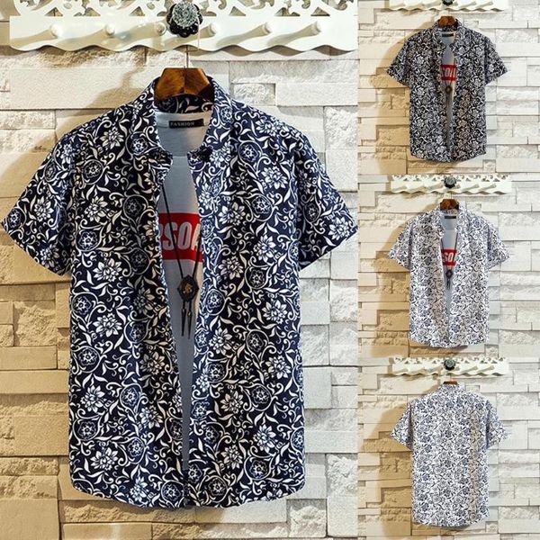 

men's casual shirts summer mens short sleeve pocket beach loose round hem blouse, White;black
