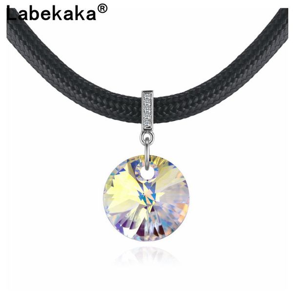 

labekaka leather rope round crystal ab necklace choker embellished with crystals from street rock hip hop style costum, Silver