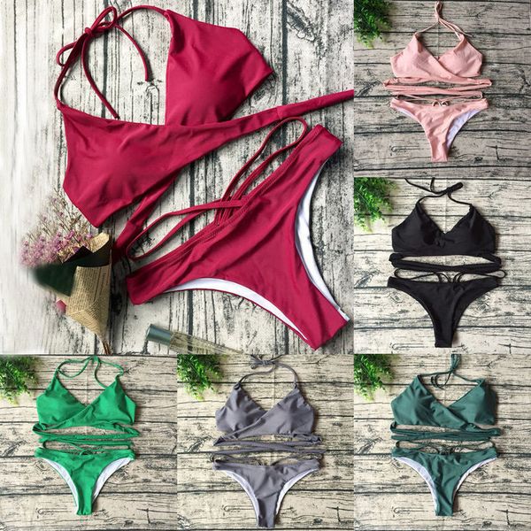 

women bikini set bandage padded push up swimwear swimsuit bathing suit beachwear drop shipping good quality, White;black