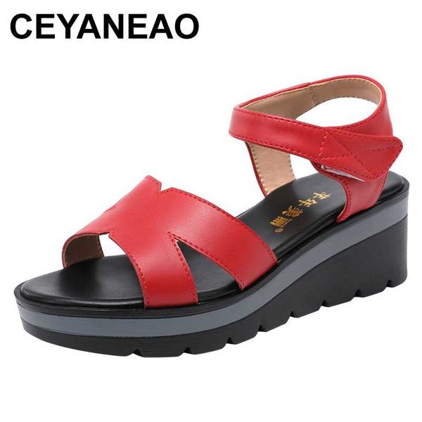 

ceyaneao sandals woman summer heel medium platform large size walking sandals red black white wedges heels