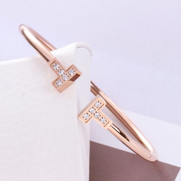 

double t-shaped bracelet with diamond opening 18k rose gold plated for girls, Golden;silver