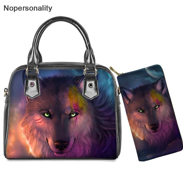 

nopersonality women leather wolf printed tote bag shoulder bag for lady girls cool 3d animal pattern crossbody bag with purse