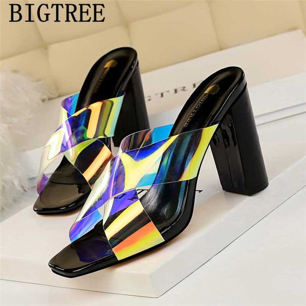 

slippers mules high heels evening shoes super heel bigtree summer block ladies tacones, Black