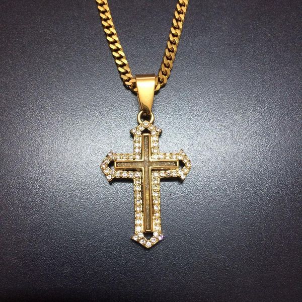 

men's classic stainless steel mens chains 18k real gold plated vintage latin christian cross pendants necklaces, Silver